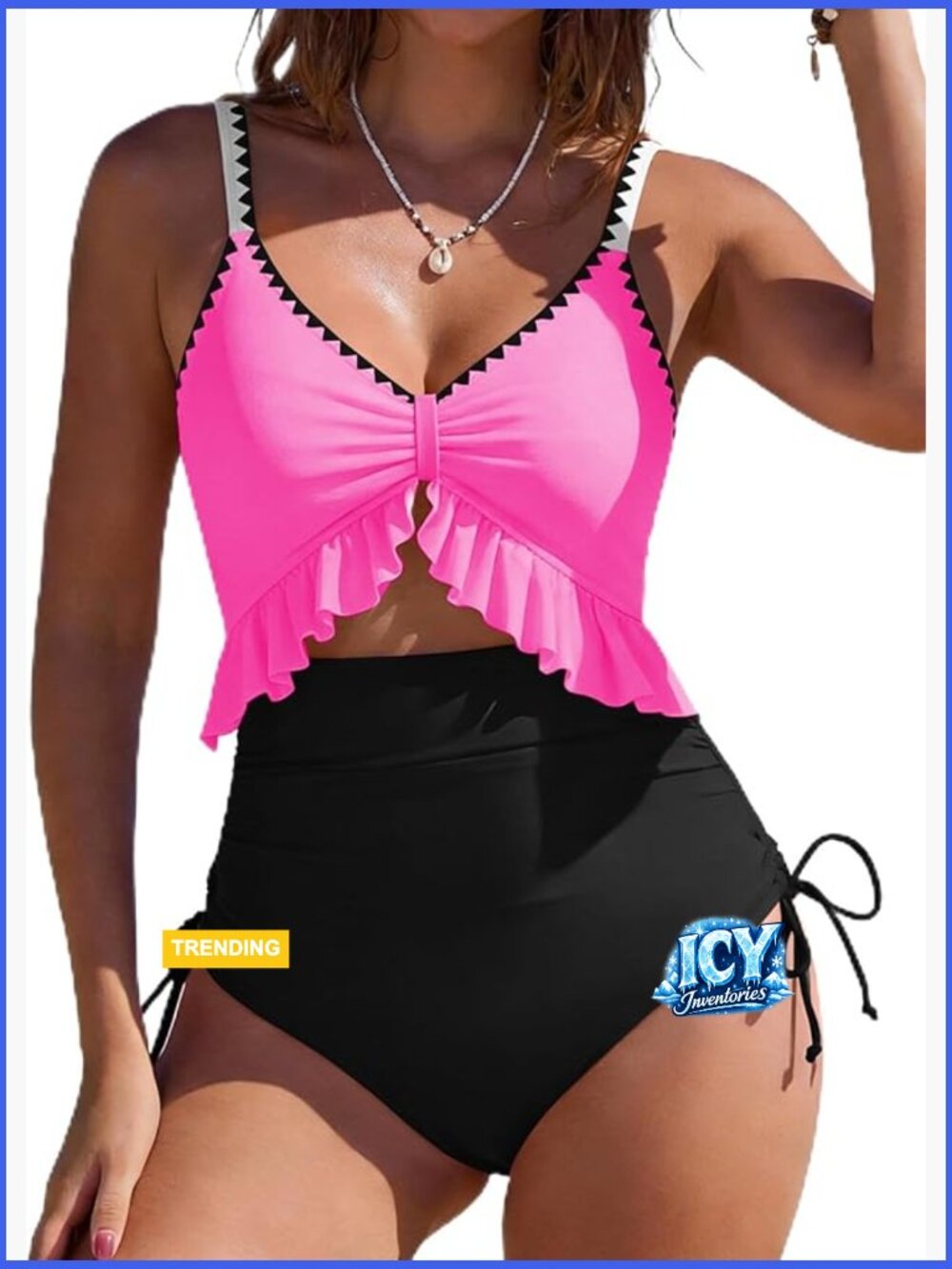 Tummy Control One Piece Swimsuit High Waisted Cutout Ruffle Bathing Suit